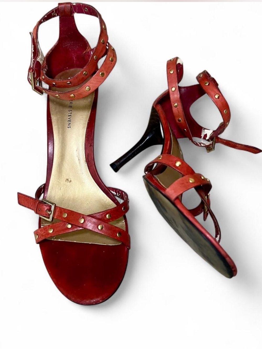 Red Studded Ankle-Strap Summer Sandals Size 8.5 M
